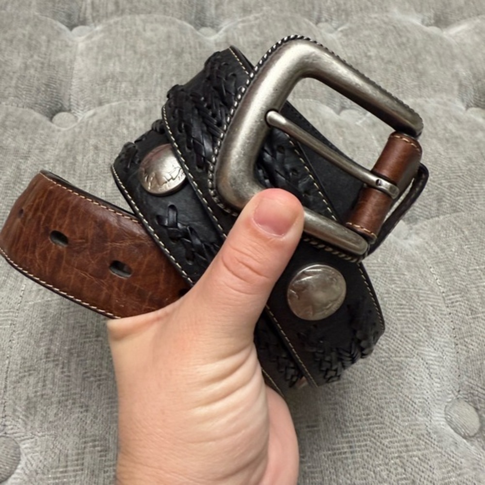 RESISTOL Genuine Leather Black and Brown Western Cowboy Belt Braided Detailing